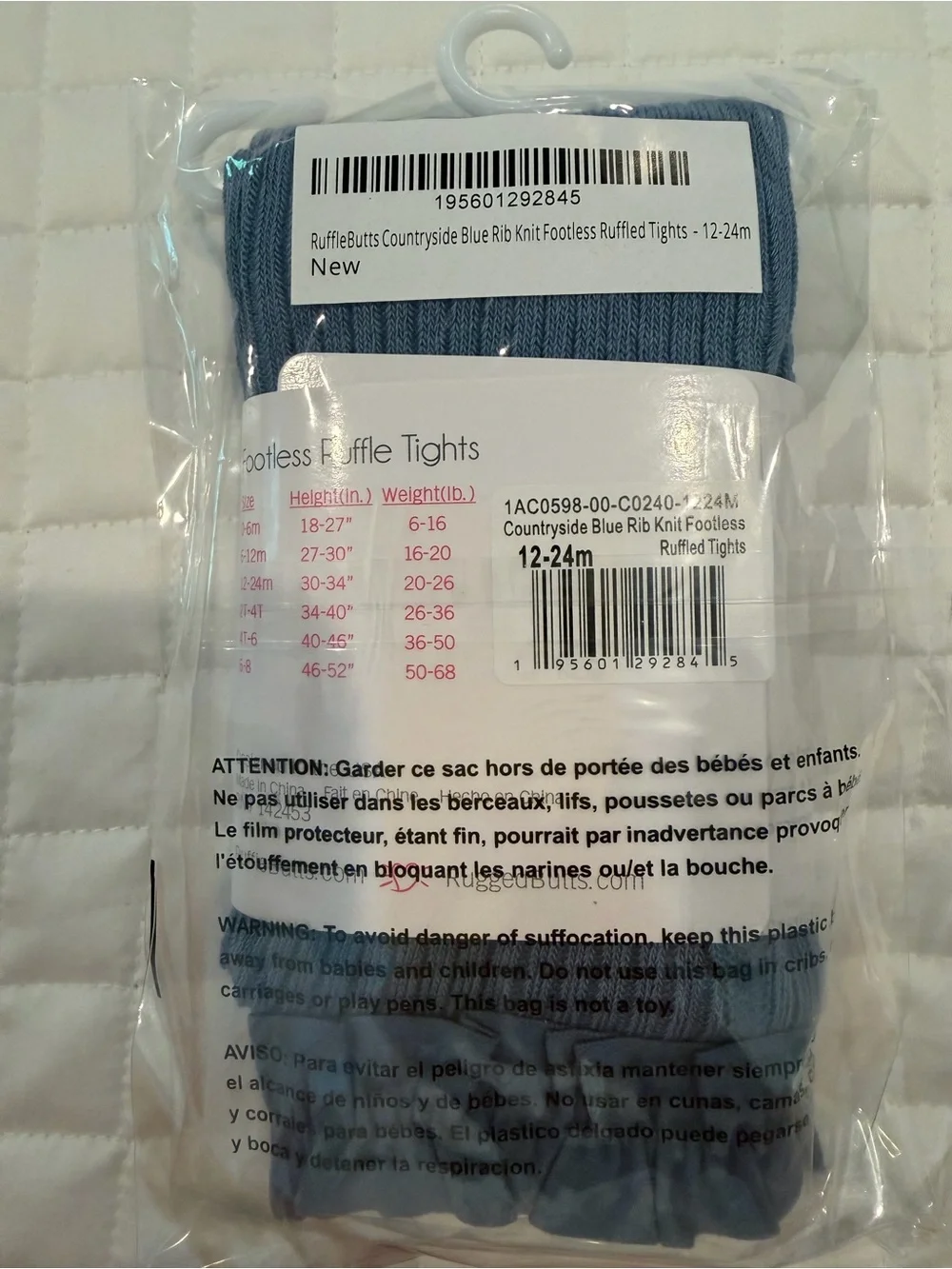 RuffleButts RuggedButts Footless Ruffle Tights - Countryside Blue 12-24 months